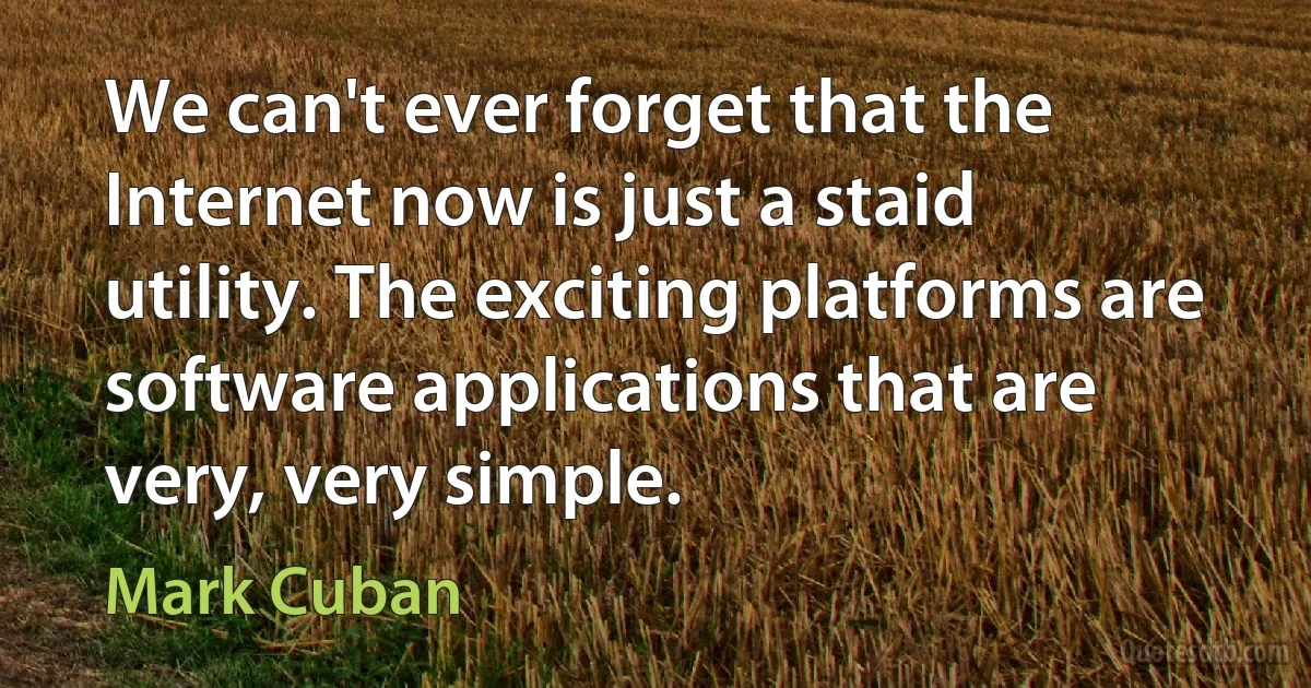 We can't ever forget that the Internet now is just a staid utility. The exciting platforms are software applications that are very, very simple. (Mark Cuban)