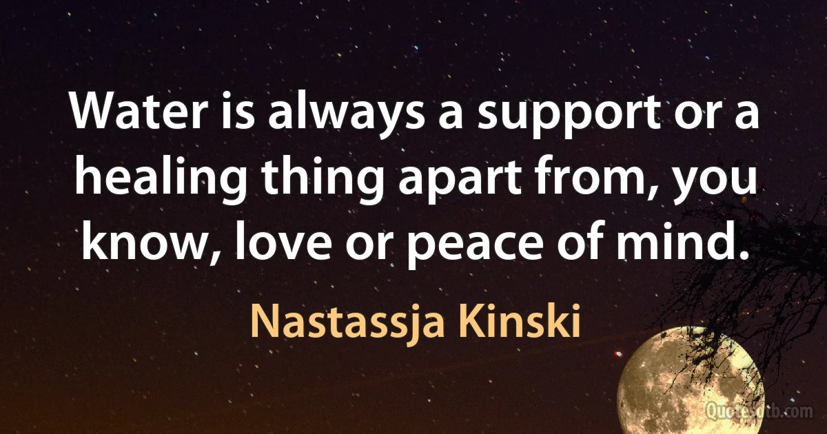 Water is always a support or a healing thing apart from, you know, love or peace of mind. (Nastassja Kinski)