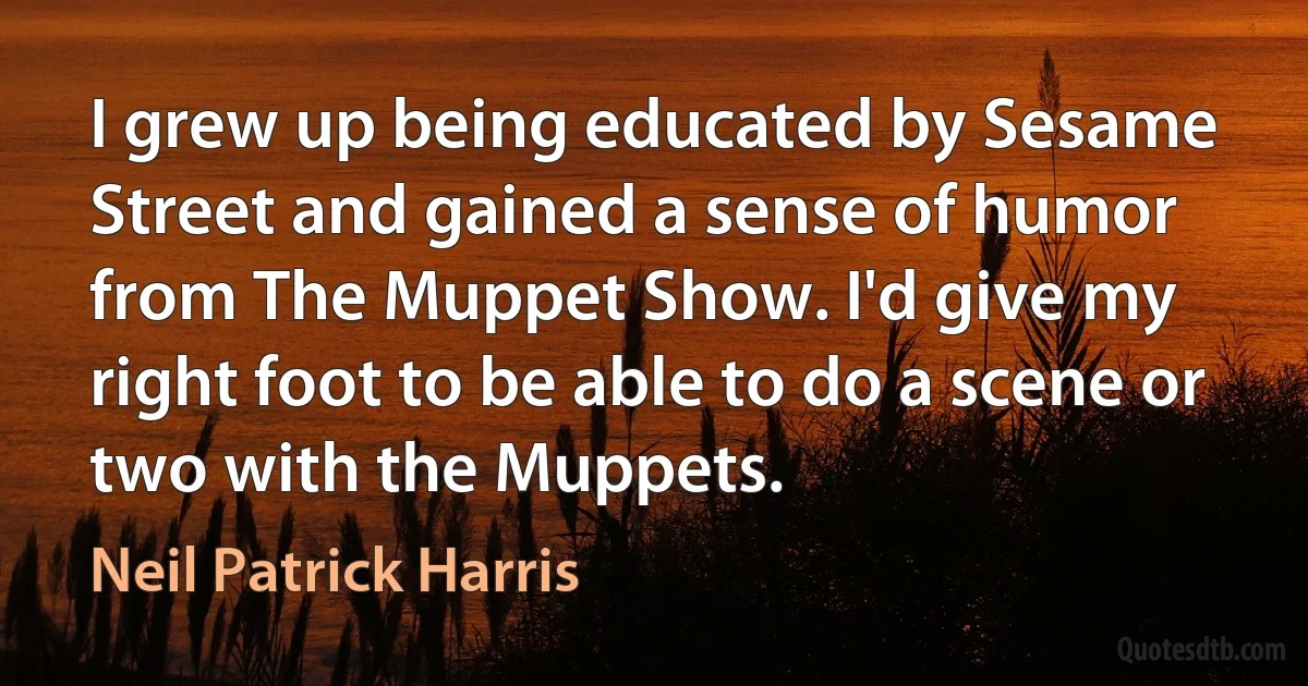 I grew up being educated by Sesame Street and gained a sense of humor from The Muppet Show. I'd give my right foot to be able to do a scene or two with the Muppets. (Neil Patrick Harris)