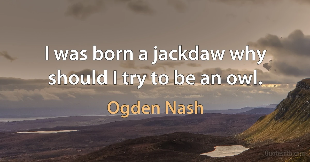 I was born a jackdaw why should I try to be an owl. (Ogden Nash)