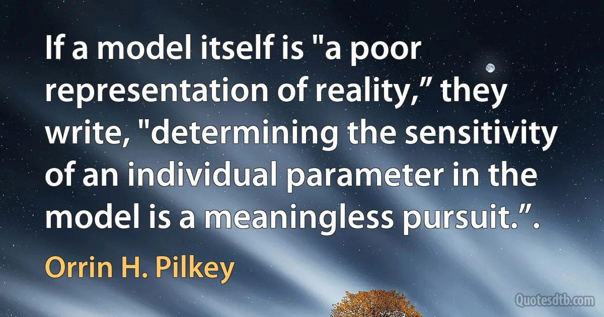 If a model itself is "a poor representation of reality,” they write, "determining the sensitivity of an individual parameter in the model is a meaningless pursuit.”. (Orrin H. Pilkey)