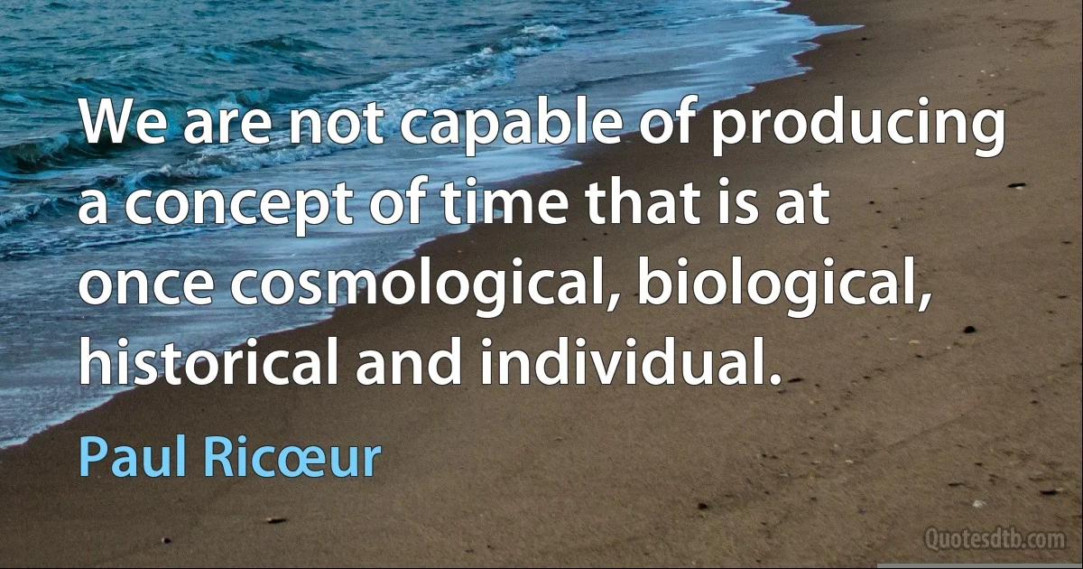 We are not capable of producing a concept of time that is at once cosmological, biological, historical and individual. (Paul Ricœur)