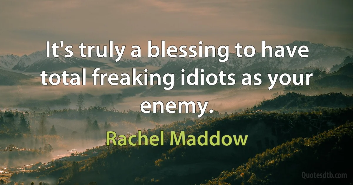 It's truly a blessing to have total freaking idiots as your enemy. (Rachel Maddow)