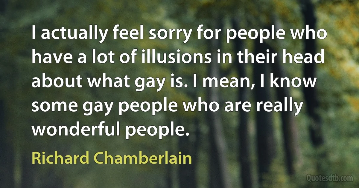 I actually feel sorry for people who have a lot of illusions in their head about what gay is. I mean, I know some gay people who are really wonderful people. (Richard Chamberlain)