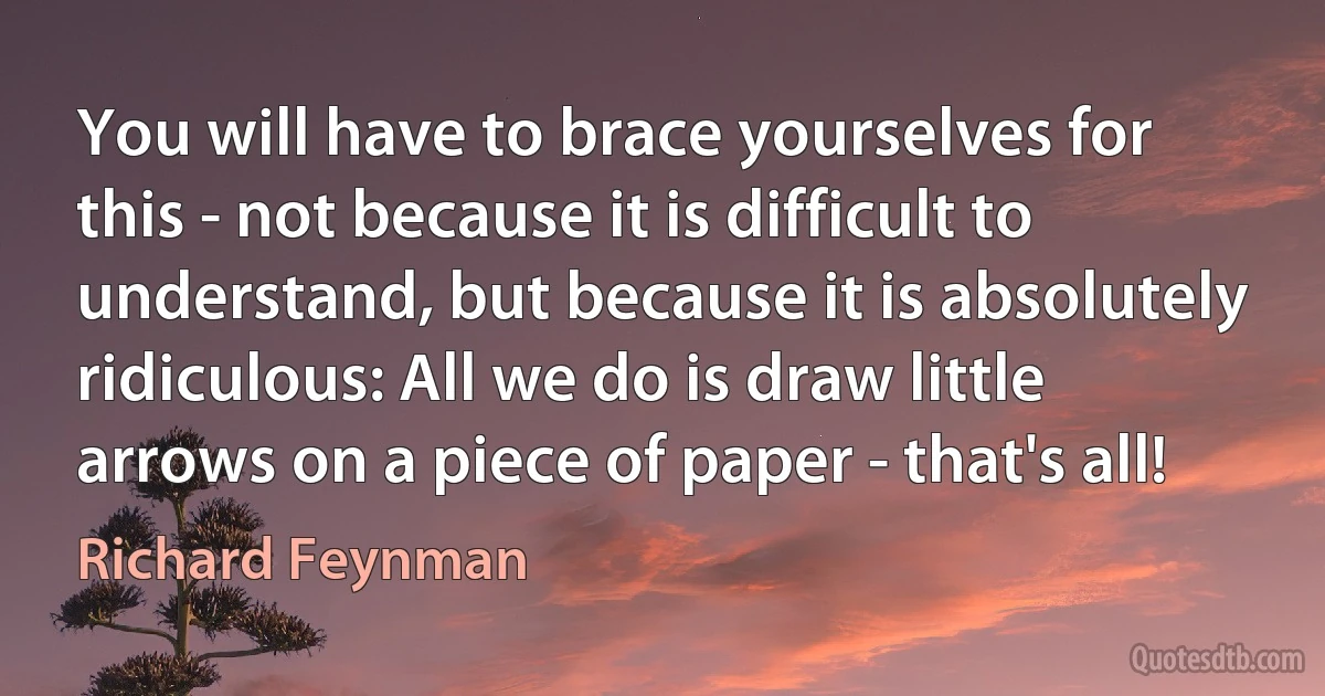 You will have to brace yourselves for this - not because it is difficult to understand, but because it is absolutely ridiculous: All we do is draw little arrows on a piece of paper - that's all! (Richard Feynman)