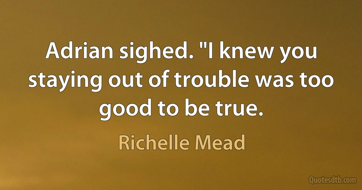 Adrian sighed. "I knew you staying out of trouble was too good to be true. (Richelle Mead)