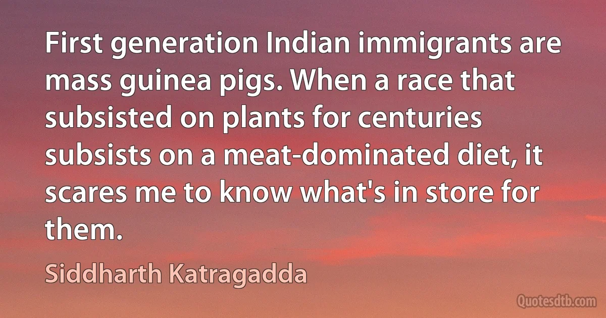 First generation Indian immigrants are mass guinea pigs. When a race that subsisted on plants for centuries subsists on a meat-dominated diet, it scares me to know what's in store for them. (Siddharth Katragadda)