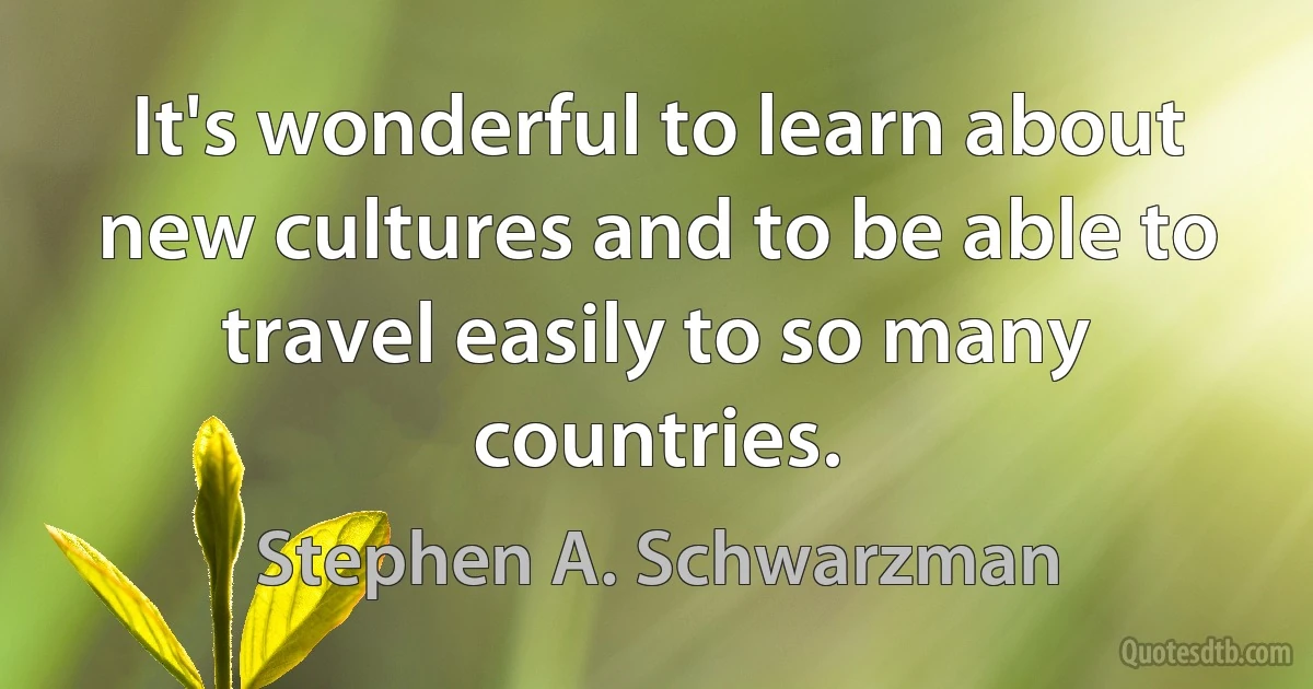 It's wonderful to learn about new cultures and to be able to travel easily to so many countries. (Stephen A. Schwarzman)