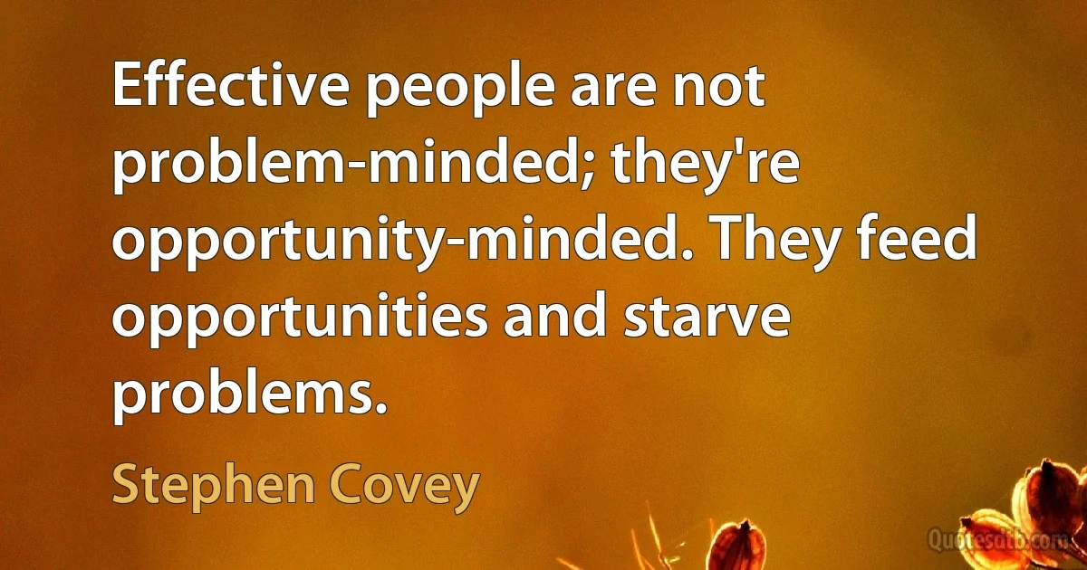 Effective people are not problem-minded; they're opportunity-minded. They feed opportunities and starve problems. (Stephen Covey)