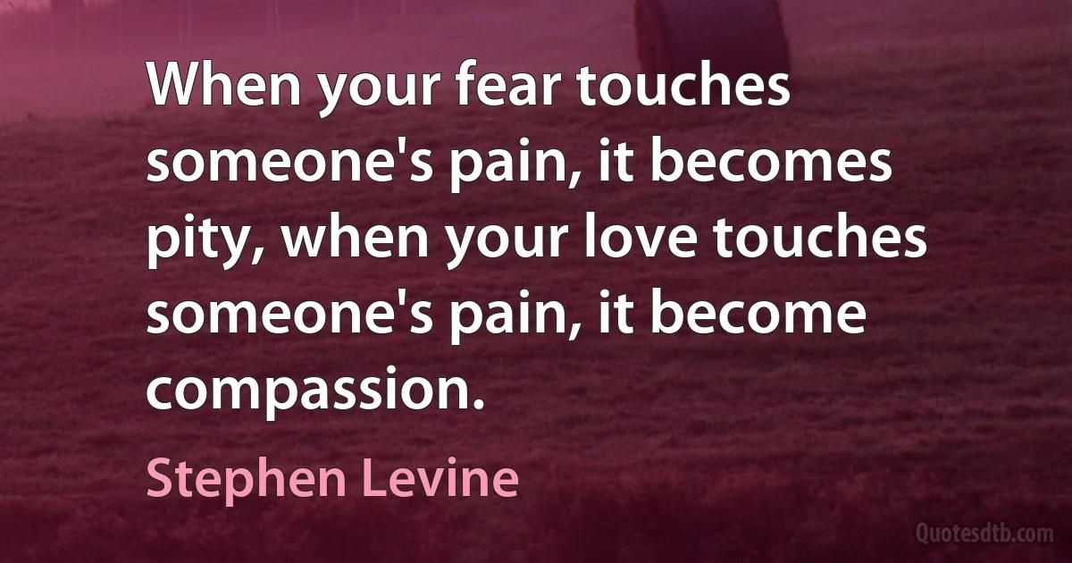 When your fear touches someone's pain, it becomes pity, when your love touches someone's pain, it become compassion. (Stephen Levine)