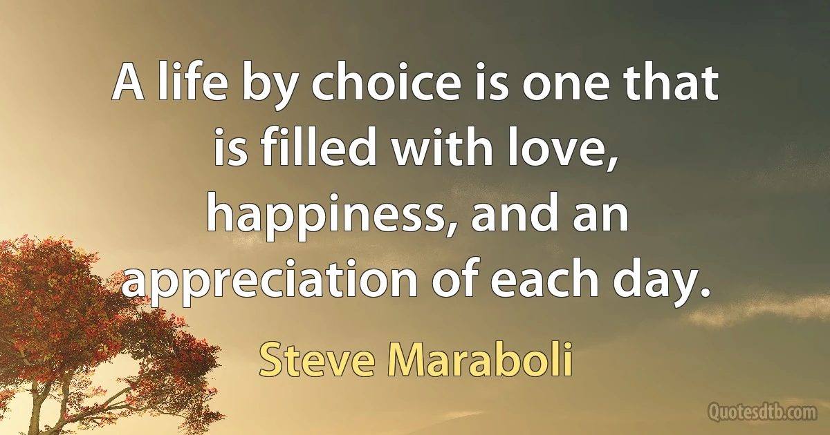 A life by choice is one that is filled with love, happiness, and an appreciation of each day. (Steve Maraboli)