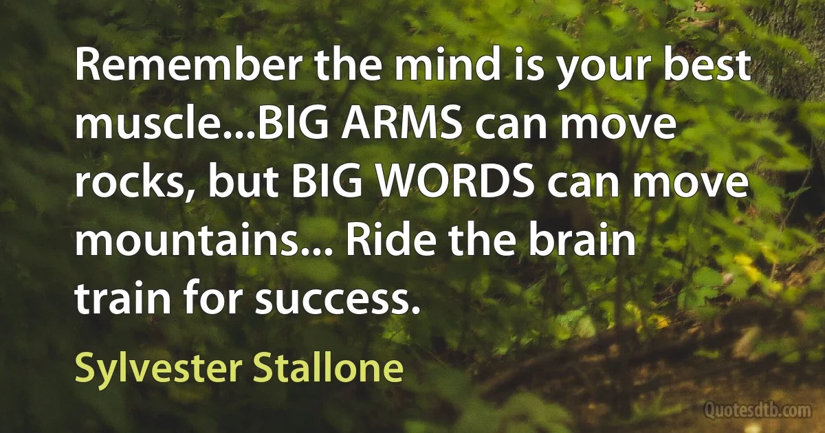 Remember the mind is your best muscle...BIG ARMS can move rocks, but BIG WORDS can move mountains... Ride the brain train for success. (Sylvester Stallone)