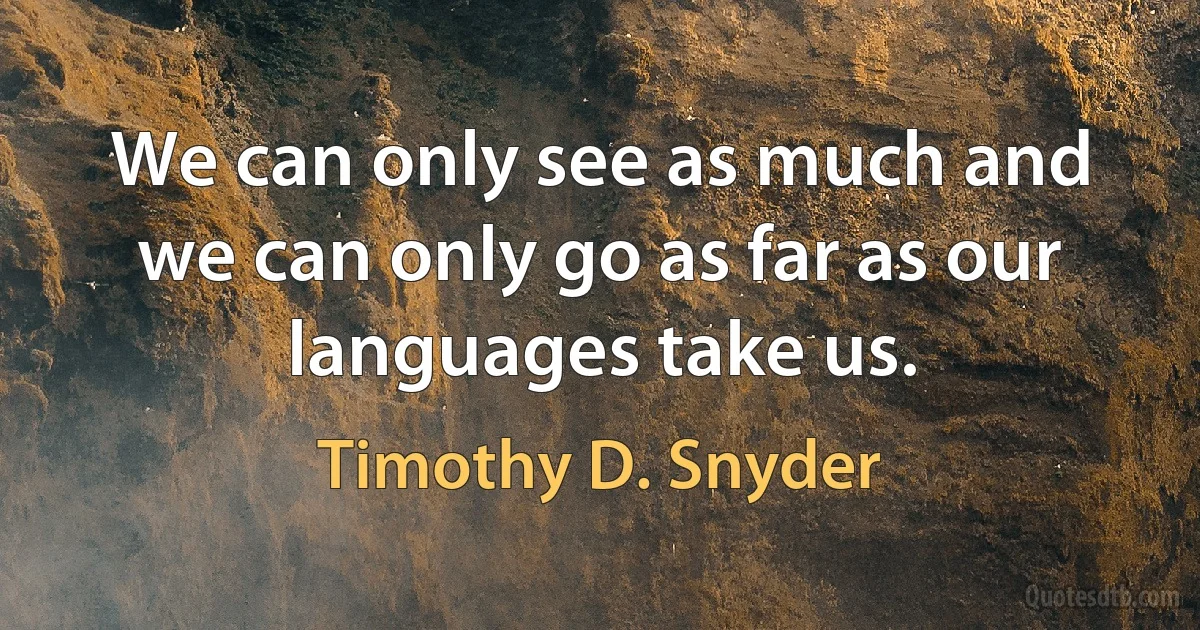 We can only see as much and we can only go as far as our languages take us. (Timothy D. Snyder)