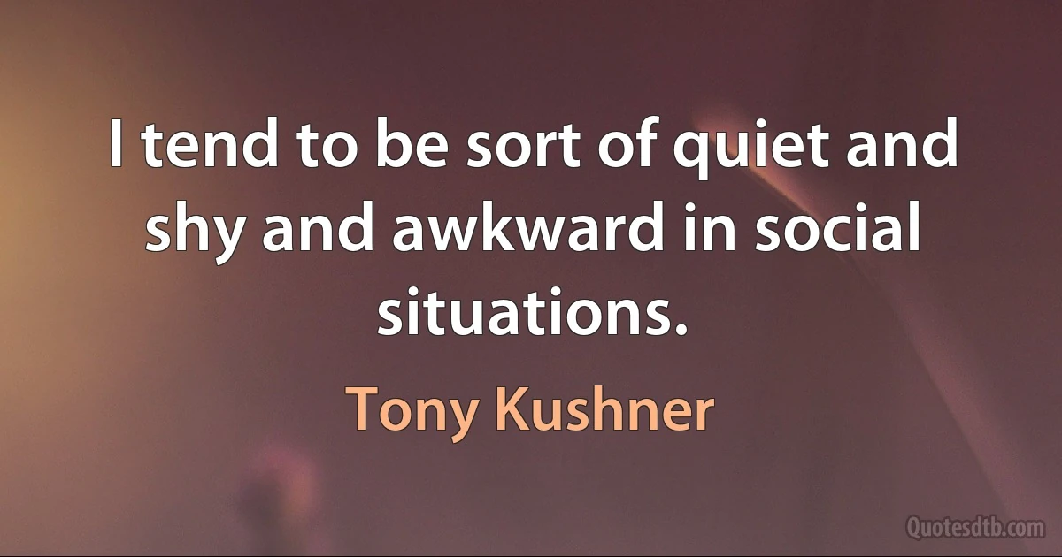 I tend to be sort of quiet and shy and awkward in social situations. (Tony Kushner)