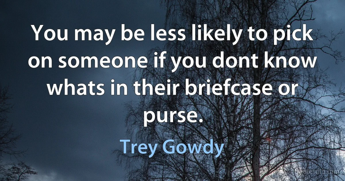 You may be less likely to pick on someone if you dont know whats in their briefcase or purse. (Trey Gowdy)