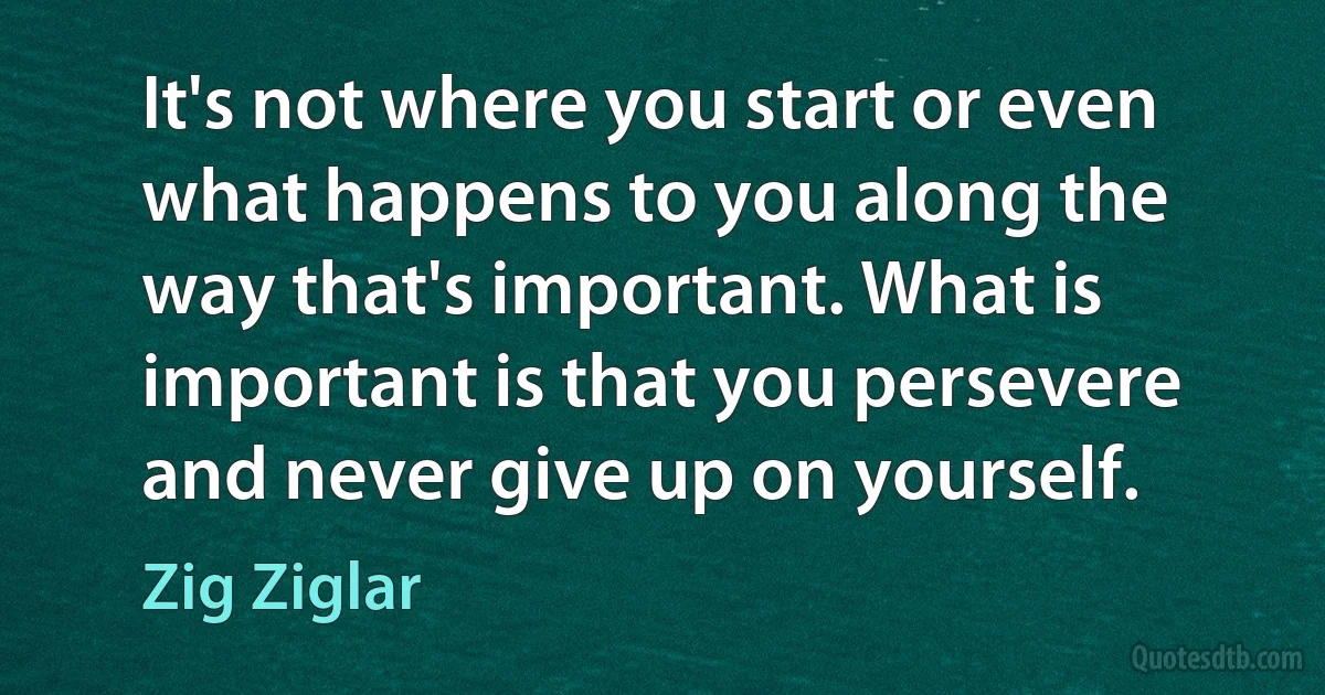 It's not where you start or even what happens to you along the way that's important. What is important is that you persevere and never give up on yourself. (Zig Ziglar)