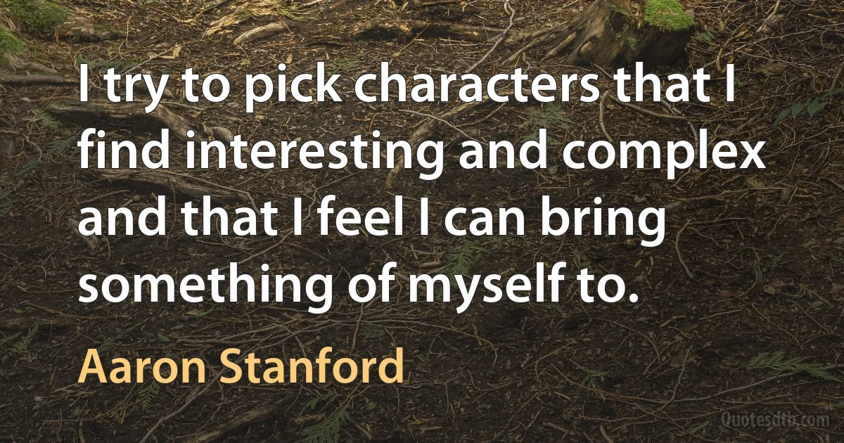 I try to pick characters that I find interesting and complex and that I feel I can bring something of myself to. (Aaron Stanford)