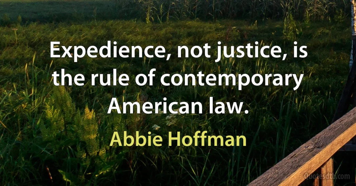 Expedience, not justice, is the rule of contemporary American law. (Abbie Hoffman)