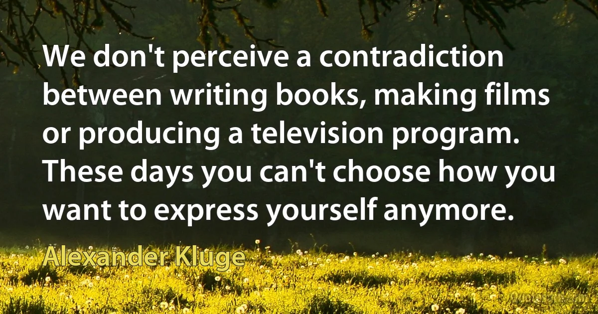 We don't perceive a contradiction between writing books, making films or producing a television program. These days you can't choose how you want to express yourself anymore. (Alexander Kluge)