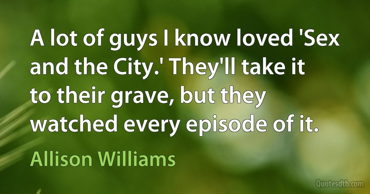 A lot of guys I know loved 'Sex and the City.' They'll take it to their grave, but they watched every episode of it. (Allison Williams)