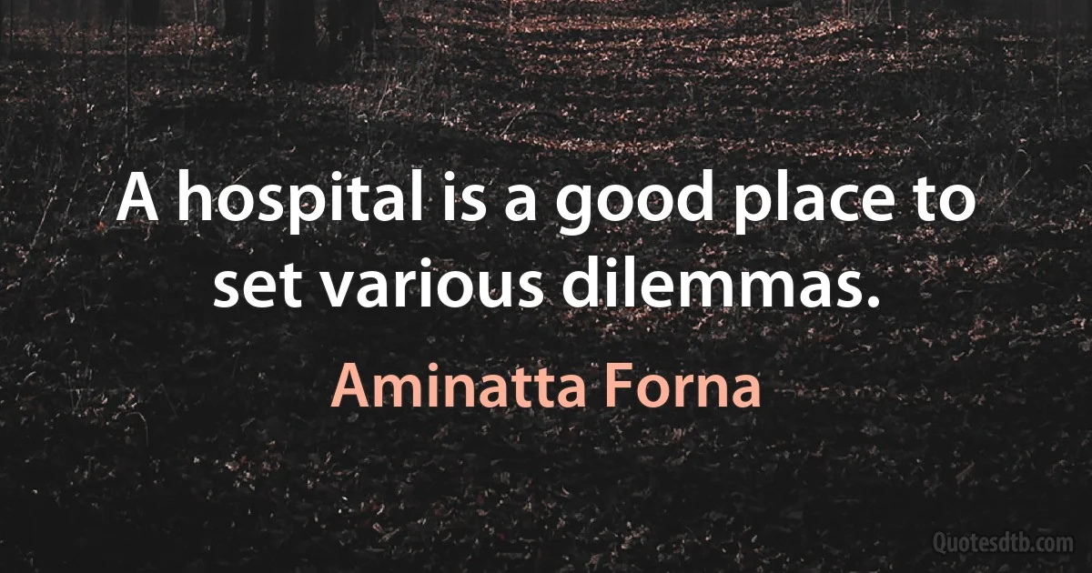 A hospital is a good place to set various dilemmas. (Aminatta Forna)