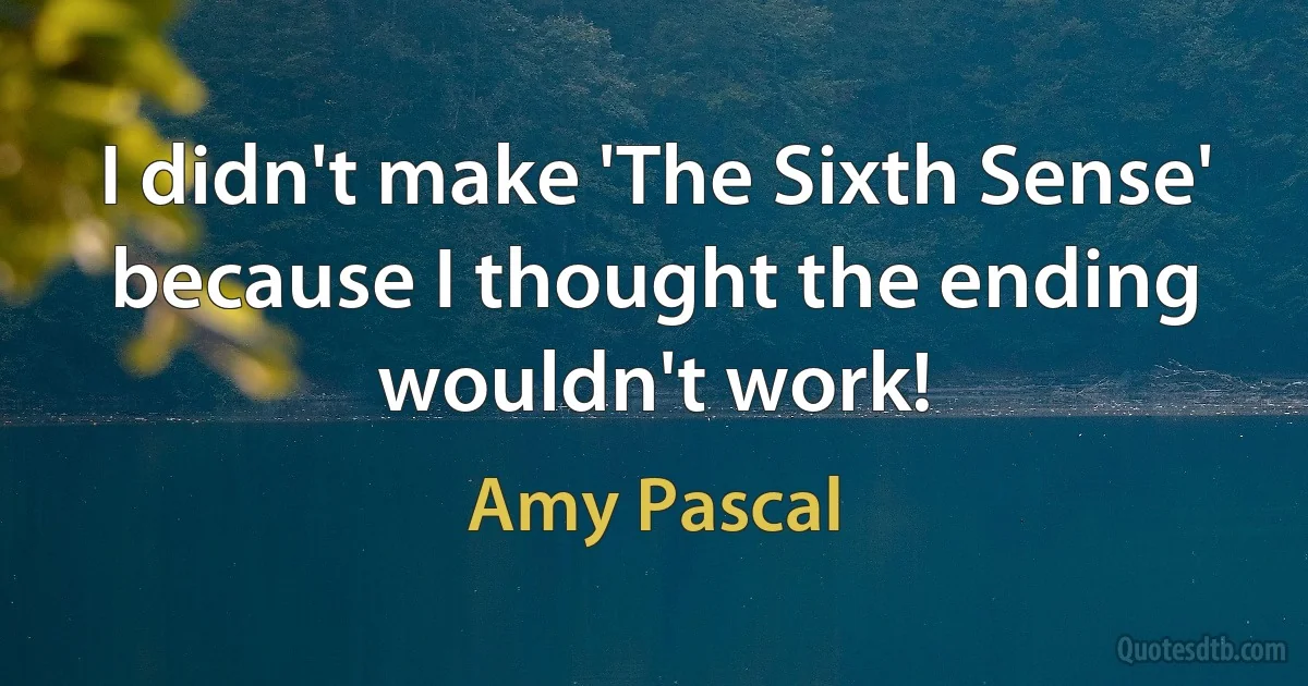 I didn't make 'The Sixth Sense' because I thought the ending wouldn't work! (Amy Pascal)