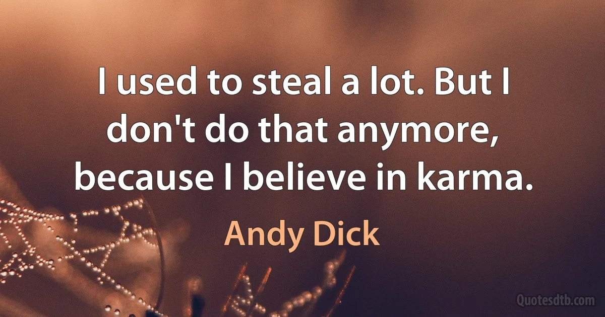 I used to steal a lot. But I don't do that anymore, because I believe in karma. (Andy Dick)