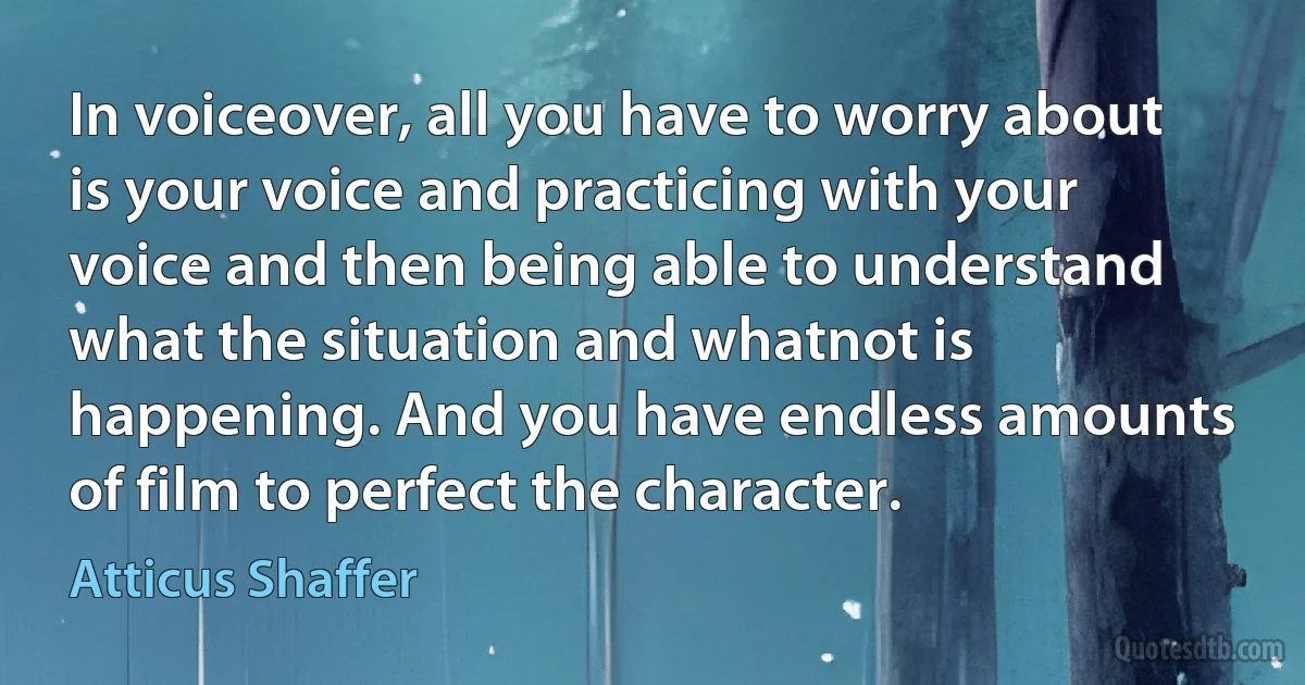 In voiceover, all you have to worry about is your voice and practicing with your voice and then being able to understand what the situation and whatnot is happening. And you have endless amounts of film to perfect the character. (Atticus Shaffer)