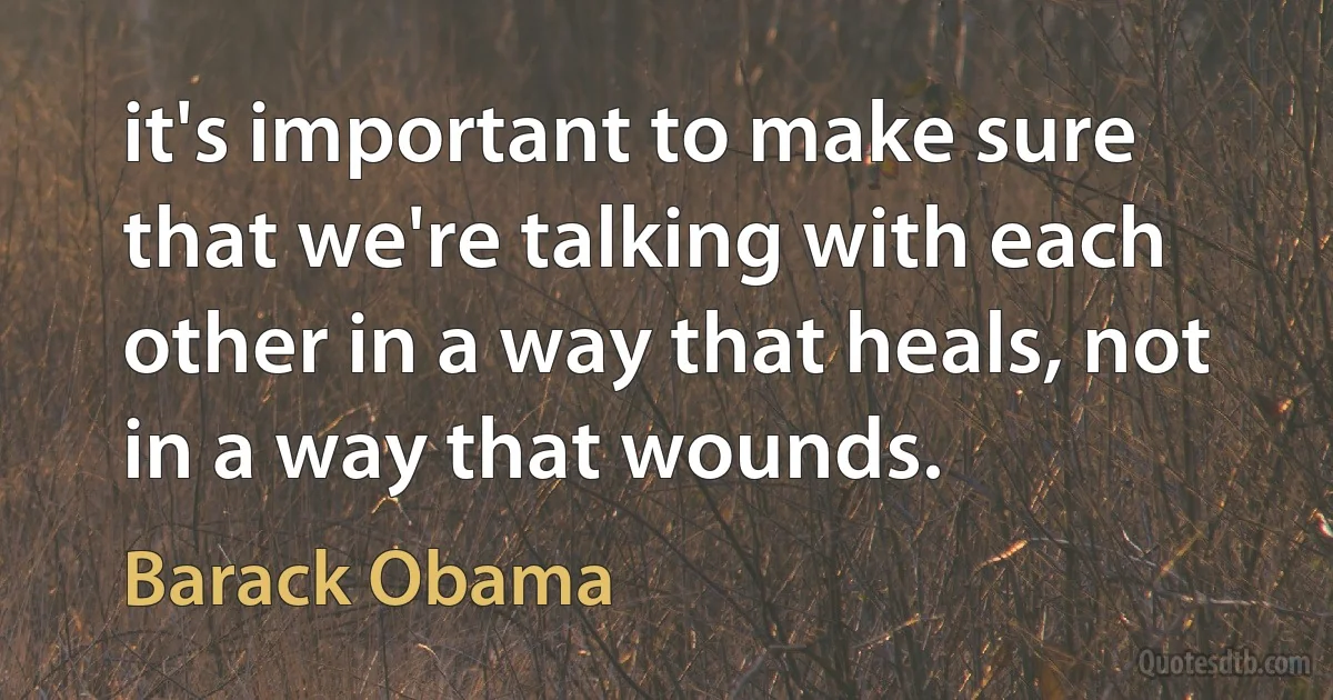 it's important to make sure that we're talking with each other in a way that heals, not in a way that wounds. (Barack Obama)