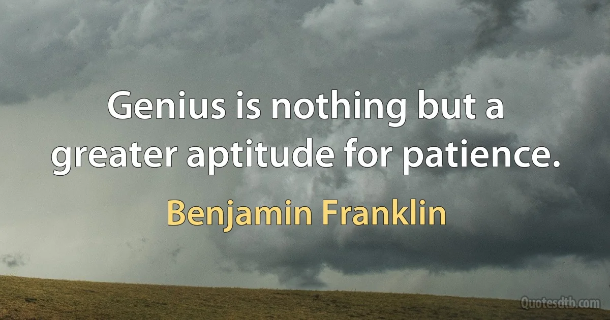 Genius is nothing but a greater aptitude for patience. (Benjamin Franklin)