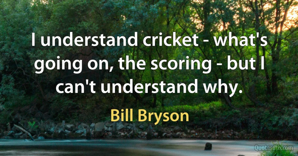 I understand cricket - what's going on, the scoring - but I can't understand why. (Bill Bryson)