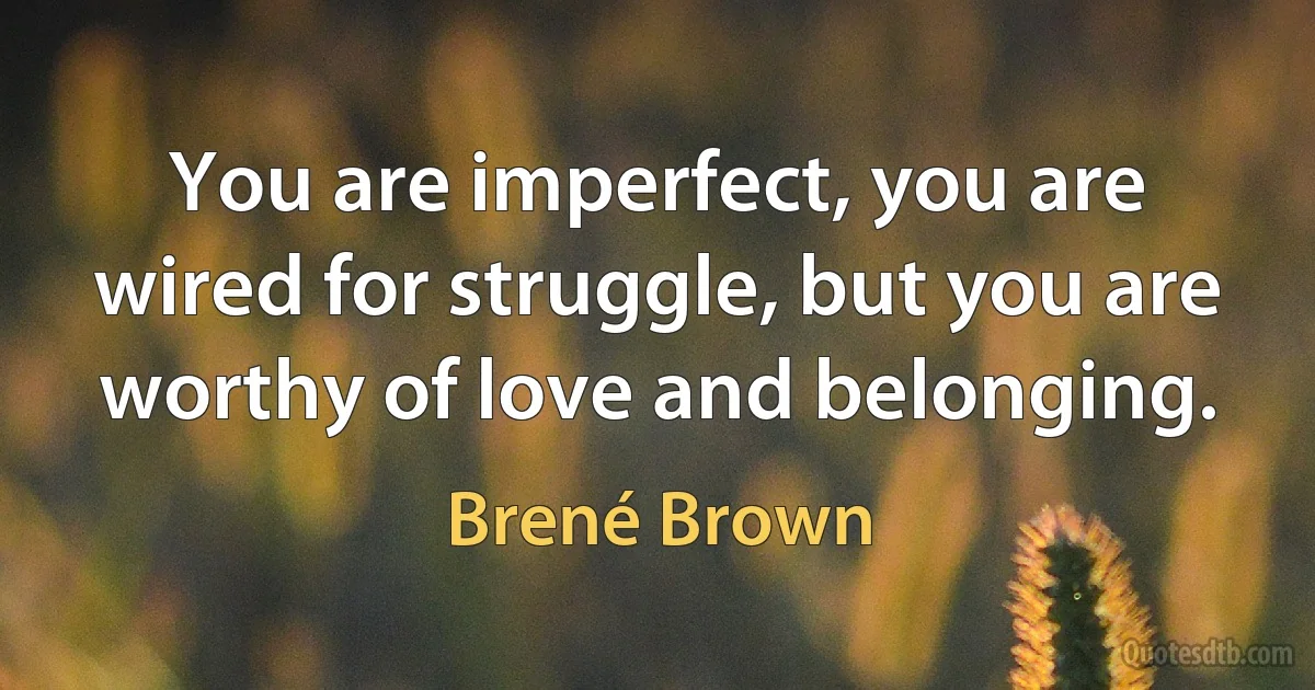 You are imperfect, you are wired for struggle, but you are worthy of love and belonging. (Brené Brown)