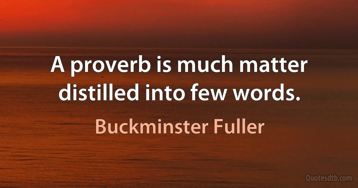 A proverb is much matter distilled into few words. (Buckminster Fuller)