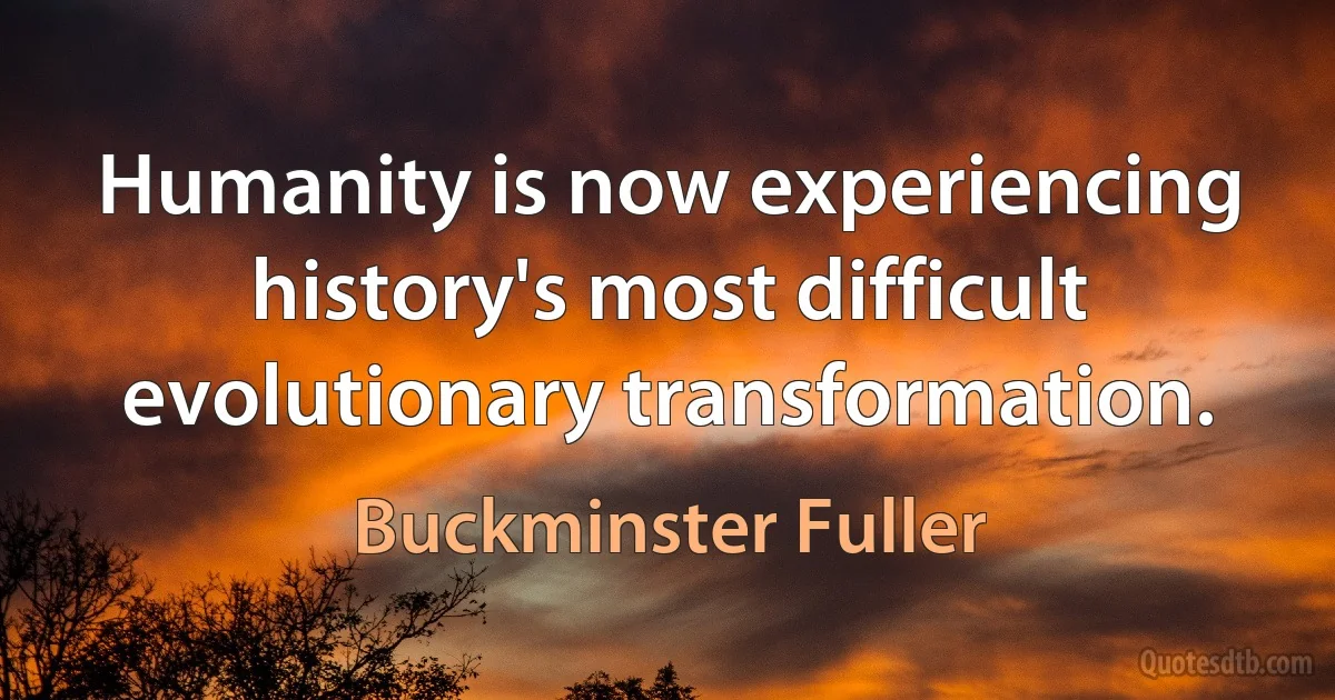 Humanity is now experiencing history's most difficult evolutionary transformation. (Buckminster Fuller)