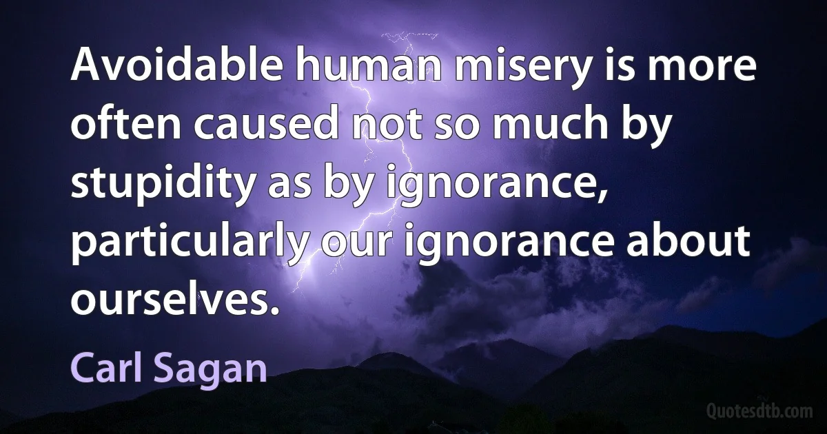 Avoidable human misery is more often caused not so much by stupidity as by ignorance, particularly our ignorance about ourselves. (Carl Sagan)