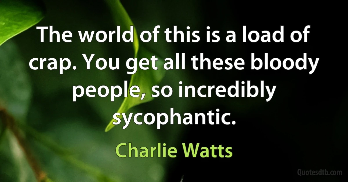 The world of this is a load of crap. You get all these bloody people, so incredibly sycophantic. (Charlie Watts)