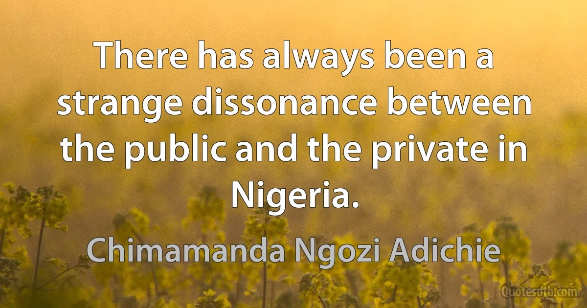 There has always been a strange dissonance between the public and the private in Nigeria. (Chimamanda Ngozi Adichie)