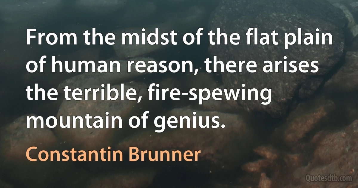 From the midst of the flat plain of human reason, there arises the terrible, fire-spewing mountain of genius. (Constantin Brunner)