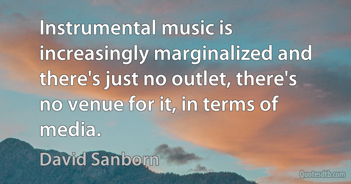 Instrumental music is increasingly marginalized and there's just no outlet, there's no venue for it, in terms of media. (David Sanborn)