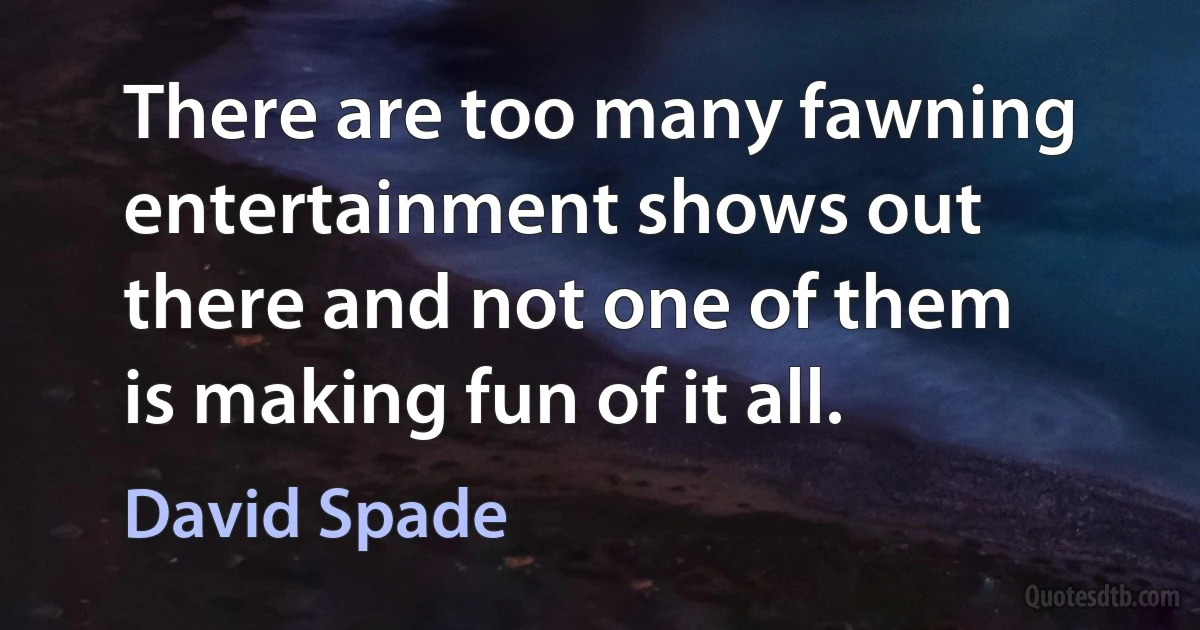 There are too many fawning entertainment shows out there and not one of them is making fun of it all. (David Spade)