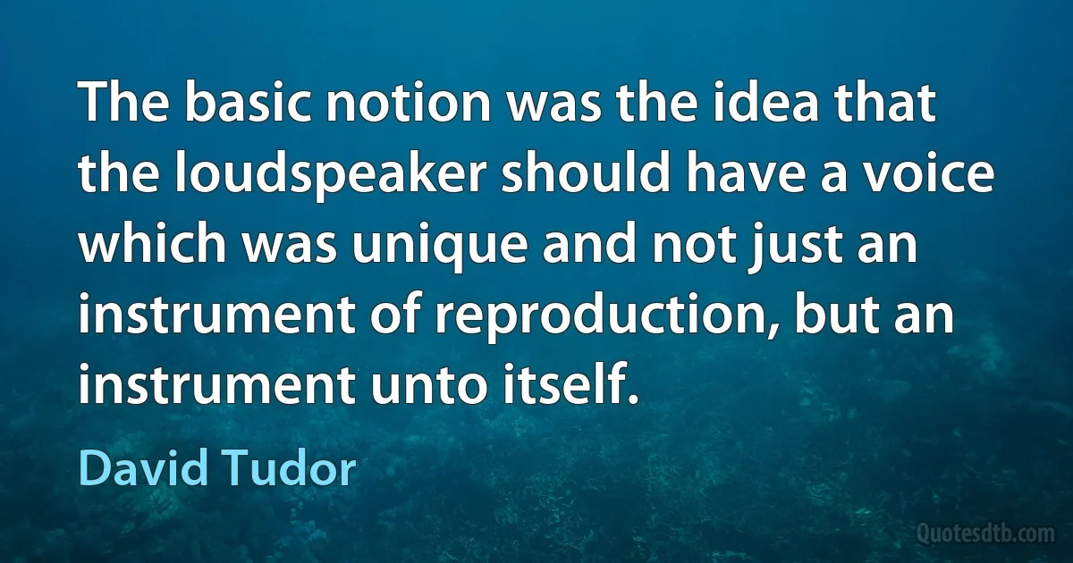 The basic notion was the idea that the loudspeaker should have a voice which was unique and not just an instrument of reproduction, but an instrument unto itself. (David Tudor)