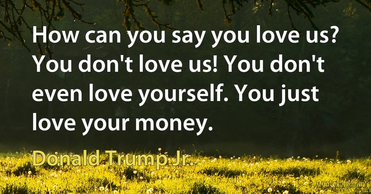 How can you say you love us? You don't love us! You don't even love yourself. You just love your money. (Donald Trump Jr.)