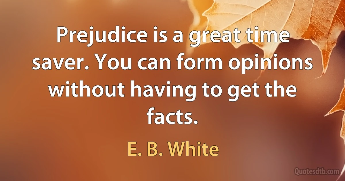 Prejudice is a great time saver. You can form opinions without having to get the facts. (E. B. White)