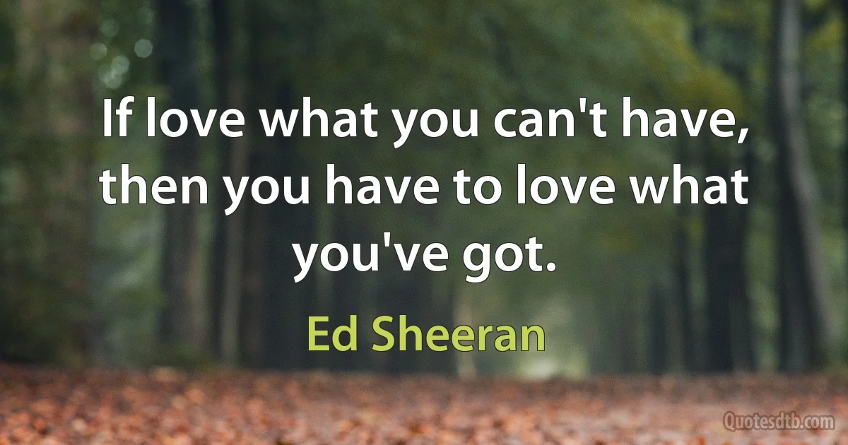 If love what you can't have, then you have to love what you've got. (Ed Sheeran)