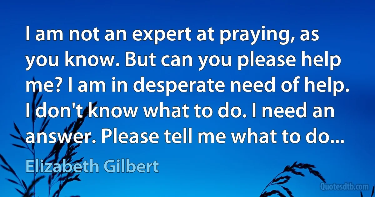 I am not an expert at praying, as you know. But can you please help me? I am in desperate need of help. I don't know what to do. I need an answer. Please tell me what to do... (Elizabeth Gilbert)