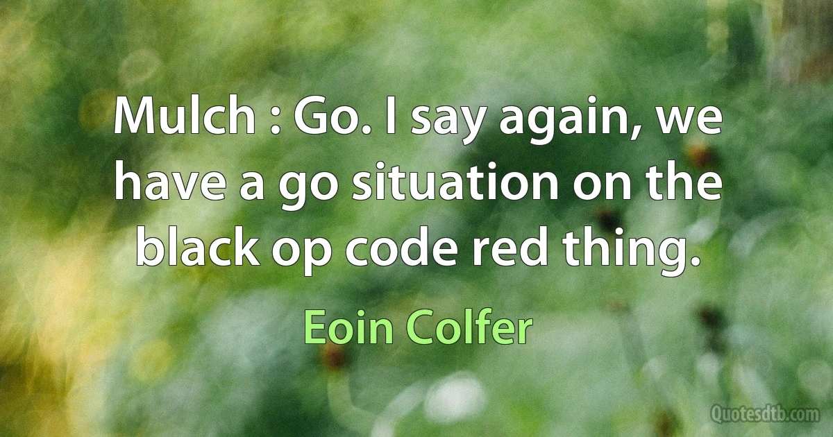 Mulch : Go. I say again, we have a go situation on the black op code red thing. (Eoin Colfer)