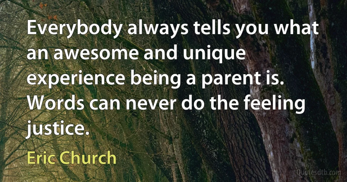 Everybody always tells you what an awesome and unique experience being a parent is. Words can never do the feeling justice. (Eric Church)