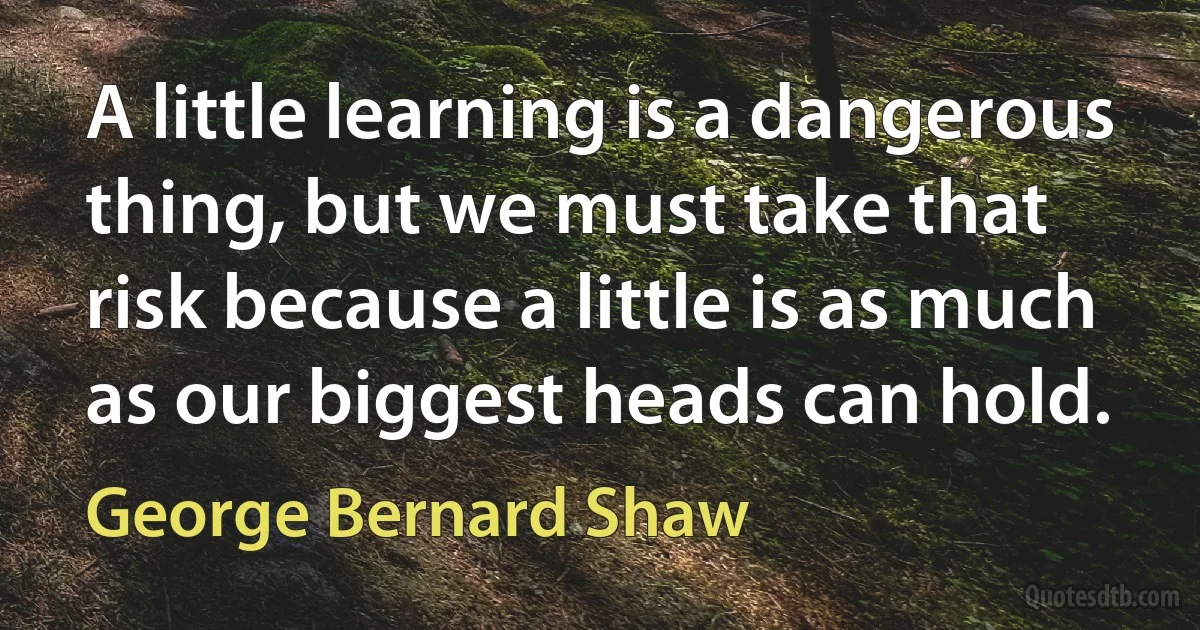 A little learning is a dangerous thing, but we must take that risk because a little is as much as our biggest heads can hold. (George Bernard Shaw)