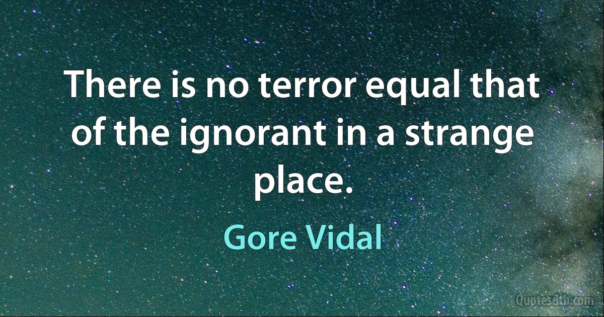 There is no terror equal that of the ignorant in a strange place. (Gore Vidal)