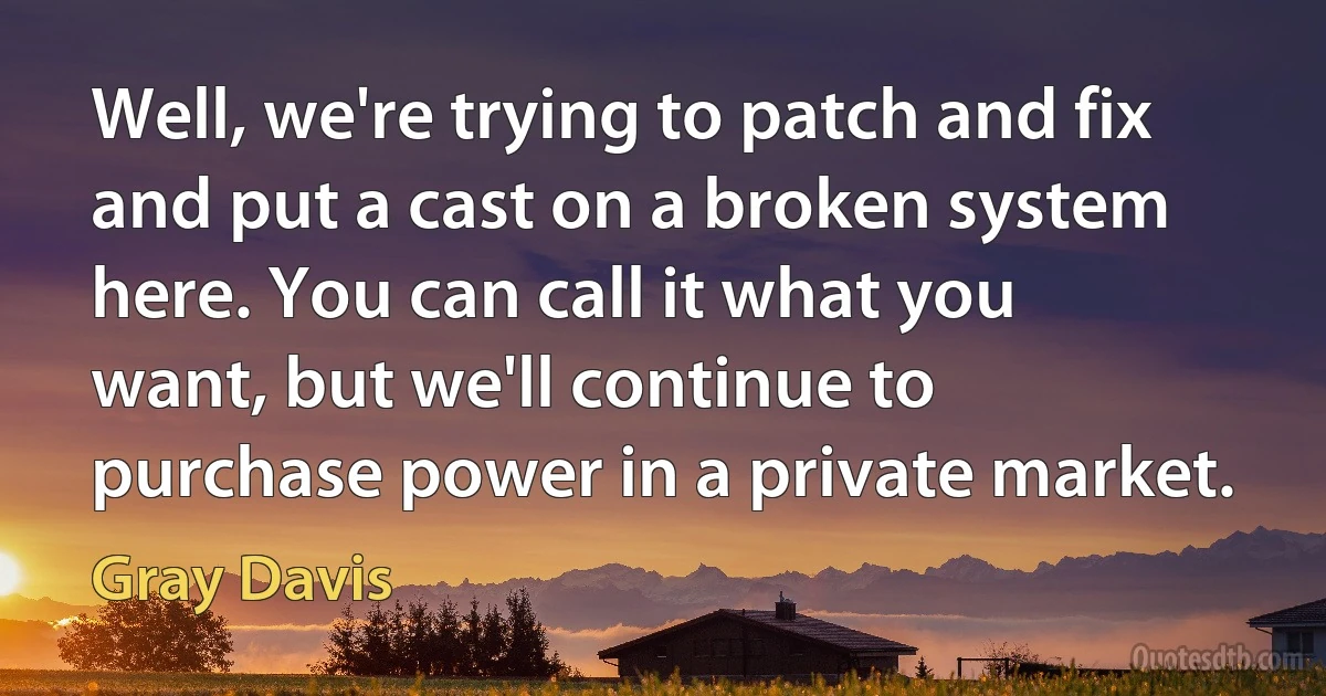 Well, we're trying to patch and fix and put a cast on a broken system here. You can call it what you want, but we'll continue to purchase power in a private market. (Gray Davis)